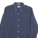 TOMMY HILFIGER Mens Blue Check Shirt M Button-Down Collar Cotton Blend Long