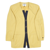 KASPER Womens Yellow & Navy Button Jacket UK 14 Cotton Blend Plain Elegant