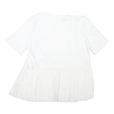 ZARA Womens White Basic Top Short Sleeve Crew Neck Pleated L Comfort