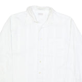 HATHAWAY Mens White Cotton Blend Shirt L Classic Fit Button Collar Long Sleeve
