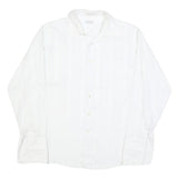 HATHAWAY Mens White Cotton Blend Shirt L Classic Fit Button Collar Long Sleeve