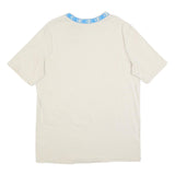 CHAMPION Mens Cream & Blue Graphic T-Shirt L Short Sleeve Crew Neck Cotton Blend