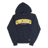 CHAMPION Mens Navy Blue Owosso Trojans Pullover Hoodie S Cotton Comfort