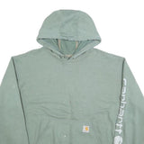 CARHARTT Mens Green Hoodie L Pullover Cotton Blend Logo Sleeve Casual Wear