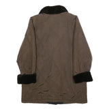 SCHNEIDERS Womens Brown & Black Quilted Button Jacket L Polyester Blend Fur Trim