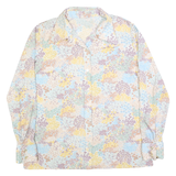 Womens Pastel Blue Yellow Purple Floral Print Shirt M Lightweight Stylish