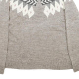 TOPSHOP Womens Grey Patterned Wool Blend Jumper Round Neck Basic Knit UK 12 Soft
