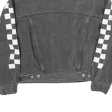 LEVI'S Womens Black Cotton Blend Denim Jacket S Checkered Sleeve Print Button