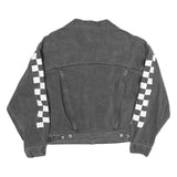 LEVI'S Womens Black Cotton Blend Denim Jacket S Checkered Sleeve Print Button