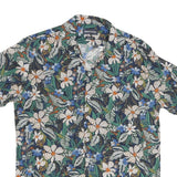 Mens Blue & Green Floral Pattern Cotton Blend Shirt S Casual Summer Short Sleeve