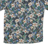 Mens Blue & Green Floral Pattern Cotton Blend Shirt S Casual Summer Short Sleeve