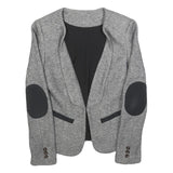Womens Grey & Black Button Jacket S Plain Tweed Tailored Stylish Elegant