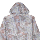 Womens Beige & Lilac Printed Polyester Blend Hooded Jacket L Zip Closure Unique