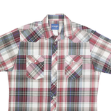 WRANGLER Mens Red & Grey Plaid Western Shirt L Cotton Blend Casual Short Sleeve