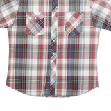 WRANGLER Mens Red & Grey Plaid Western Shirt L Cotton Blend Casual Short Sleeve