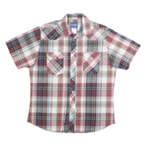 WRANGLER Mens Red & Grey Plaid Western Shirt L Cotton Blend Casual Short Sleeve