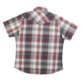 WRANGLER Mens Red & Grey Plaid Western Shirt L Cotton Blend Casual Short Sleeve