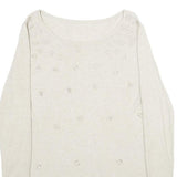 ALF Womens Cream Jumper Floral Embroidered Crew Neck Basic Knit S Stylish