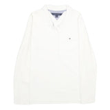 TOMMY HILFIGER Womens White Long Sleeve Plain L Cotton Blend Polo Shirt