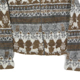 AIRPORT Womens Brown & Grey Fleece Zip Jacket S Patterned Winter Warm