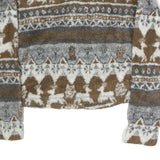 AIRPORT Womens Brown & Grey Fleece Zip Jacket S Patterned Winter Warm
