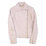 TED BAKER Womens Pink Faux Leather Zip Jacket S Plain Stylish Biker