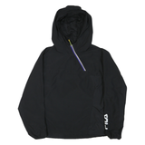 FILA Womens Black Sporty Windbreaker Jacket XL Polyester Blend Zip Hooded