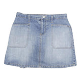 GLORIA VANDERBILT Womens Blue Denim Mini Cotton Blend Skirt M Front Pockets Slit