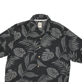JAMACIA JAXX Mens Black & Grey Leaf Print Silk Shirt XL Tropical Pattern Relaxed