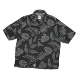 JAMACIA JAXX Mens Black & Grey Leaf Print Silk Shirt XL Tropical Pattern Relaxed
