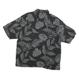 JAMACIA JAXX Mens Black & Grey Leaf Print Silk Shirt XL Tropical Pattern Relaxed