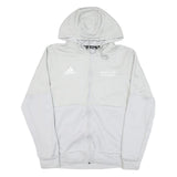 ADIDAS Mens White Polyester Blend Zip Hoodie Jacket M Plain Casual Sportswear