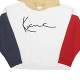 KARL KANI Womens Beige & White Hoodie S Colour Block Cotton Blend Casual