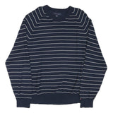 TOMMY HILFIGER Mens Navy Blue Striped Plain Crew Neck Basic Knit Jumper XL