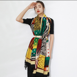 Anyyou 100% Merino Wool Yellow Multipattern Silk Satin Large Winter Scarf Pashmina Shawl Bandana Perfect For Women Ladies Fashion Style