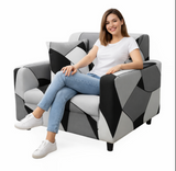 Anyseat 2-Seater Sofa Cover – Black White Geometric Style Slipcover for Living Room Chair Protection