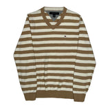 Tommy Hilfiger Striped Sweater - Small Beige Cotton