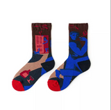 Anyfootwear 5 Pairs Size 5-9 Unisex Long Socks Cartoon Blue Human Abstract Art Nature Print Design Warm Winter Socks Comfortable Casual Foot Accessories