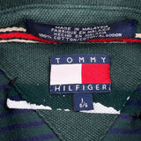 Tommy Hilfiger Striped Long Sleeve Polo Shirt - Large Green Cotton
