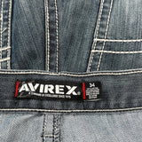 Avirex Wide Leg Graphic Denim Shorts - 34W 13L Dark Wash Cotton