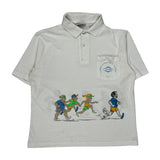 Graphic Coca-Cola Cartoon Polo Shirt - Large White Cotton