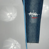 Handprint Design Miskeen Hip Hop Jeans - 39W 33L Blue Denim