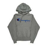 Reverse Weave Champion Spellout Hoodie - Small Gray Cotton