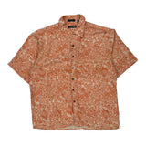 Lord & Taylor Floral Short Sleeve Shirt - XL Orange Silk