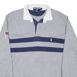 POLO SPORT RALPH LAUREN Mens Polo Shirt Grey Striped Long Sleeve L