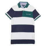 TOMMY HILFIGER Slim Fit Mens Polo Shirt Blue Striped XS