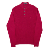 NAUTICA Mens Heavy Knit Jumper Red Button Neck Chunky Knit S