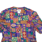 LADY CAROL Womens Printed Blouse Purple Puff Sleeve Crazy Pattern M