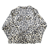 HELENE SIDEL Womens Wrap Blouse Beige V-Neck Long Sleeve Crazy Pattern M