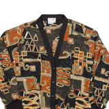 Womens Printed Shirt Brown V-Neck Long Sleeve Crazy Pattern XL